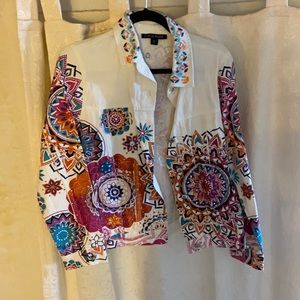 Boston Proper| White Beaded Denim Jacket